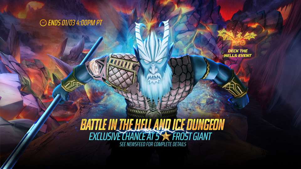Battle in the Hell and Ice Dungeon. Exclusive Chance at 5* Frost Giant in Iron Maiden Legacy of the Beast.