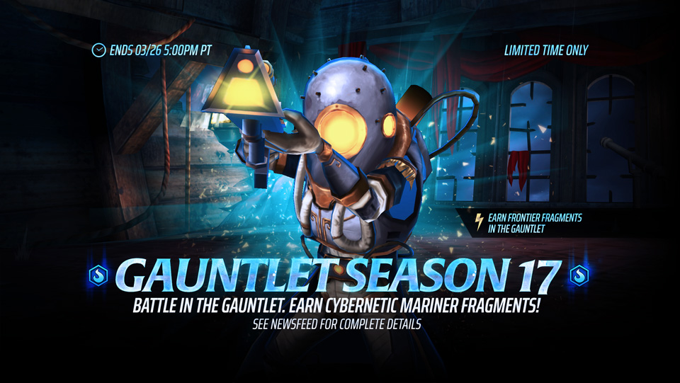 Gauntlet Season 17. Battle in the Gauntlet. Earn Cybernetic Mariner Fragments in Iron Maiden Legacy of the Beast mobile game