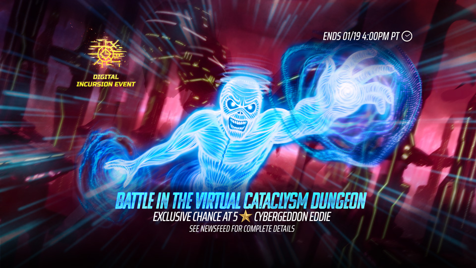 Battle in the Virtual Cataclysm Dungeon. Exclusive Chance at 5* Cybergeddon Eddie in Iron Maiden Legacy of the Beast mobile game