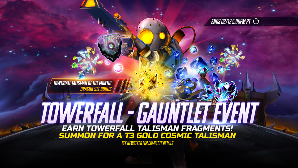 Earn Towerfall Talisman Fragments! Summon for a T3 Gold Cosmic Talisman. Cybernetic Mariner in Iron Maiden Legacy of the Beast mobile game.