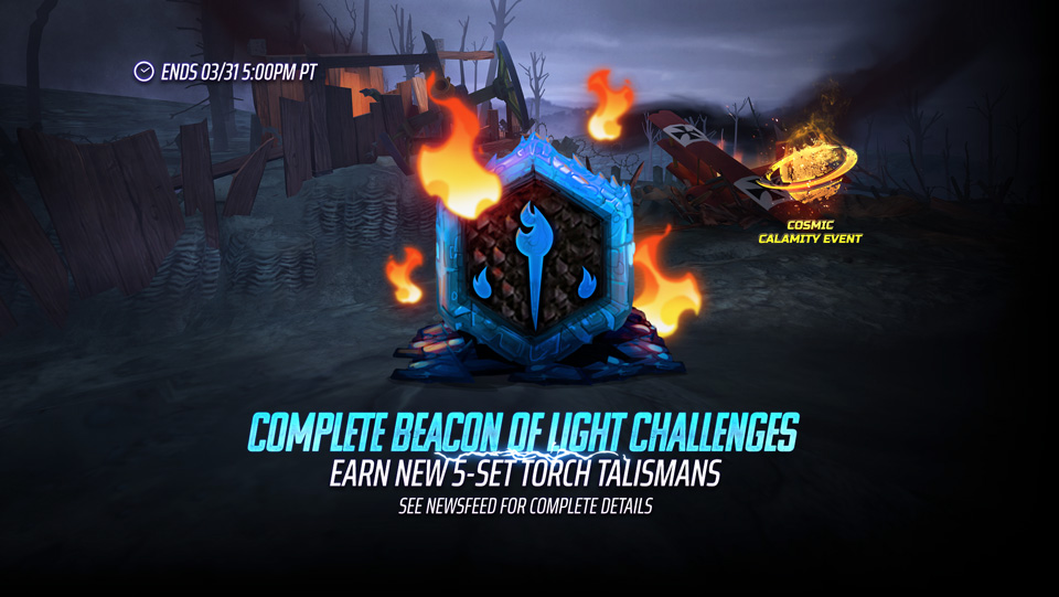 Complete event challenges to earn rewards such as Torch Talismans, Sentinel Awakening Materials, Polished Blades, Galactic Cores and more in Legacy of the Beast mobile game.