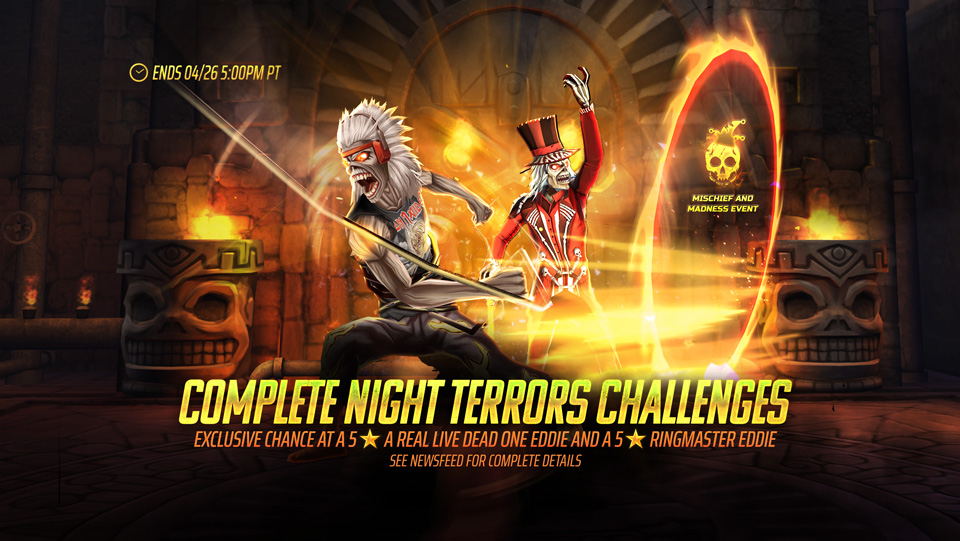 Complete event challenges to earn rewards such as Riposte Talismans (Barrier), Gunner Awakening Materials, Fractured Tombstones, Alchemical Elixirs and more! Trade Fractured Tombstones in store for Cosmic Nagual Talismans, Tormented Soul Packs, a 5⭐ A Real Live Dead One Eddie and a 5⭐ Ringmaster Eddie in the Legacy of the Beast mobile game.