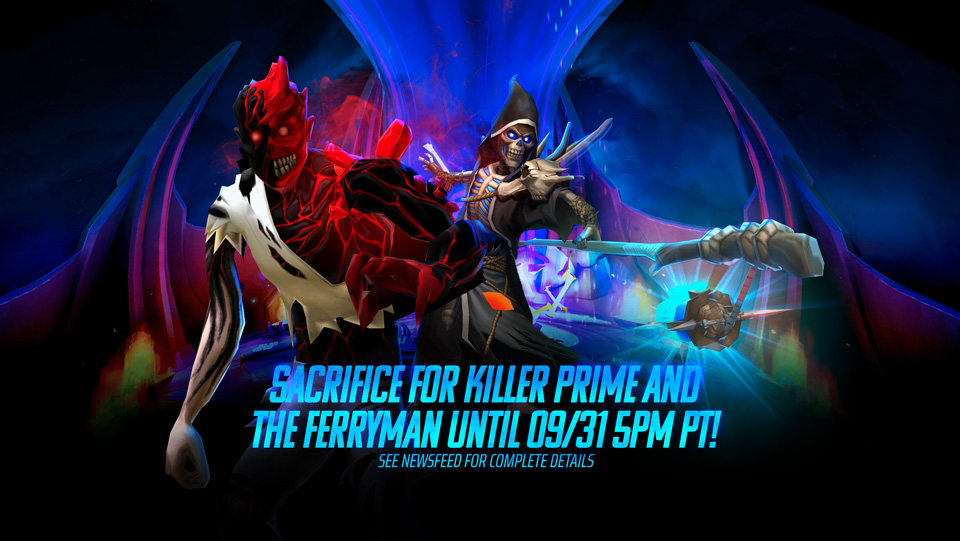 Sacrifice rewards for September 2023 feature the following 2 characters: Killer Prime and The Ferryman!