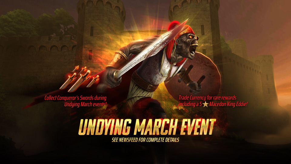 Undying March is a series of events that will run through the month of September. These events will all grant the exact same currency type - Conqueror's Swords! Trade your Conqueror's Swords in the Event Store for rare rewards including 5⭐ Macedon King Eddie, Cosmic Saga - The Final Frontier Talismans and Cosmic High Virtue - Patience Talismans and more!