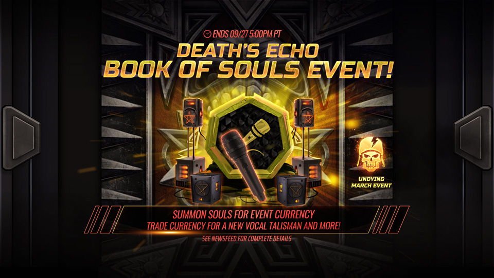 From now until September 27th at 5PM PT, every Rare, Epic, Legendary and Mythic Soul you open in the Book of Souls, regardless of where you earned it (Skull Quests, bought from Store, earned from Sacrifice, etc) will give you a guaranteed bonus of Pristine Headstones Event Currency. This event also features a number of challenges that reward additional Pristine Headstones, Catalyst Soul, Conqueror's Swords and more. Pristine Headstones can be traded in for 5⭐Assaiki Sumo Yokozuna, 5⭐ Hanabi Fan Master, Vocal Talismans and more!