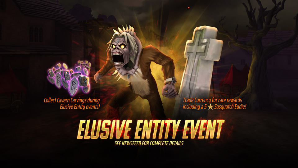 Elusive Entity is a series of events that will run through the month of October. These events will all grant the exact same currency type - Cavern Carvings! There will be a total of 9 Elusive Entity associated events. Trade your Cavern Carvings in the Event Store for rare rewards including 5⭐ Sasquatch Eddie, Cosmic Azusa Yumi Talismans, Cosmic Lilith Talismans and more! Elusive Entity offers will be available in the Event store until 5PM PT on October 31st!