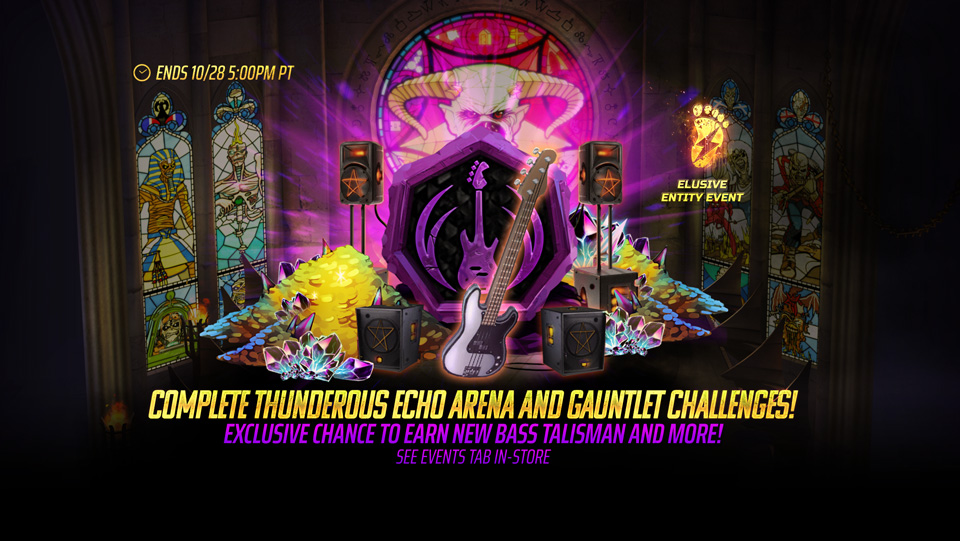 From now until October 28th at 5PM PT, complete event challenges in the Arena and Gauntlet for rewards including Battle Badges, various awakening shards, Iron Coins, Cavern Carvings and more!